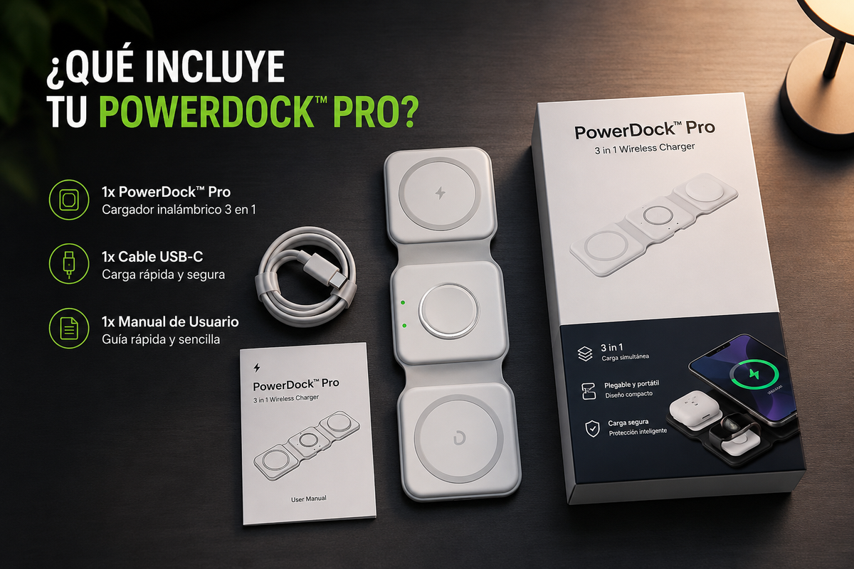 ⚡ PowerDock™ Pro | Un cargador - Tres dispositivos - Cero complicaciones.