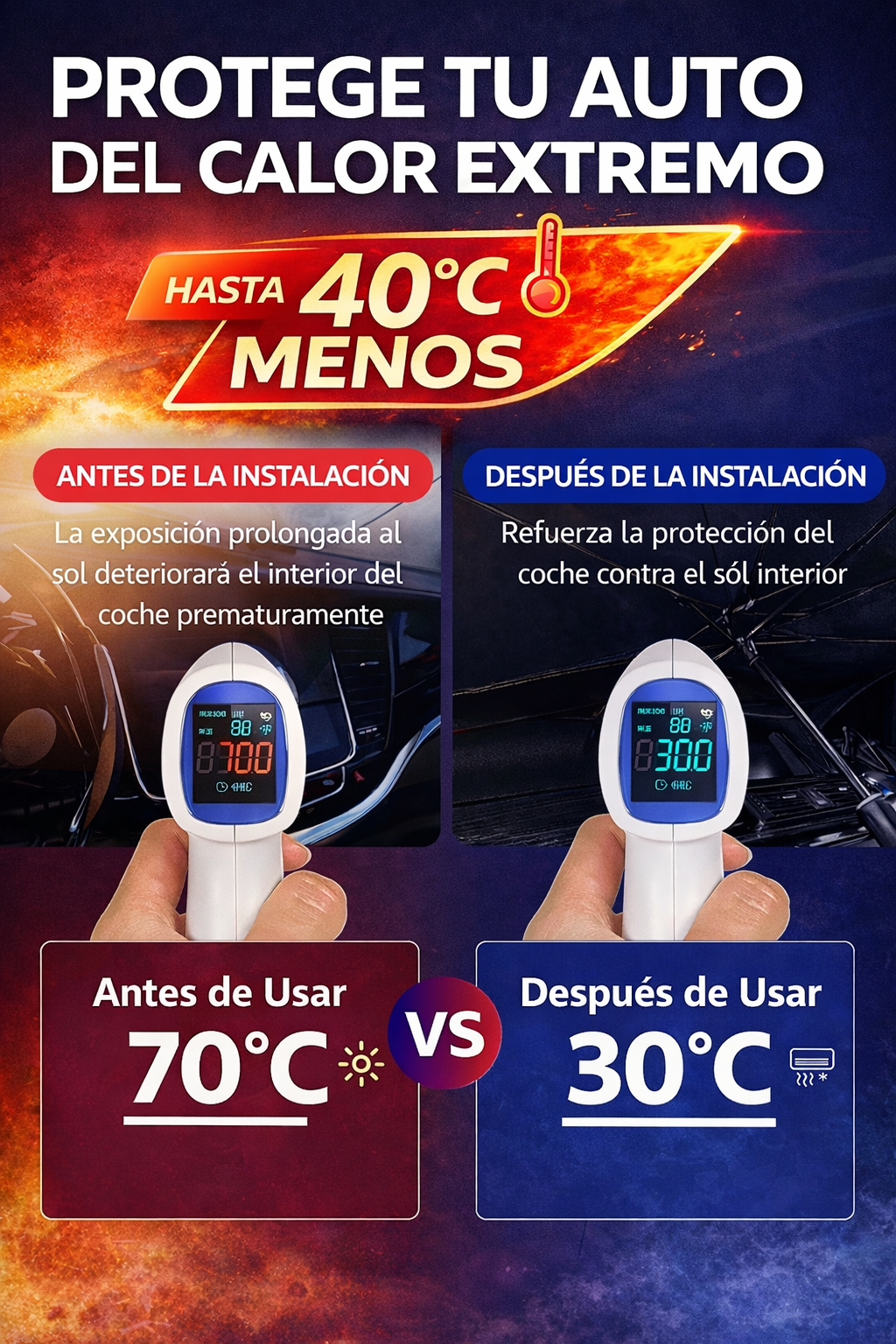 Parasol Parabrisas Auto Tipo Paraguas Plegable Anti UV y Anti Calor