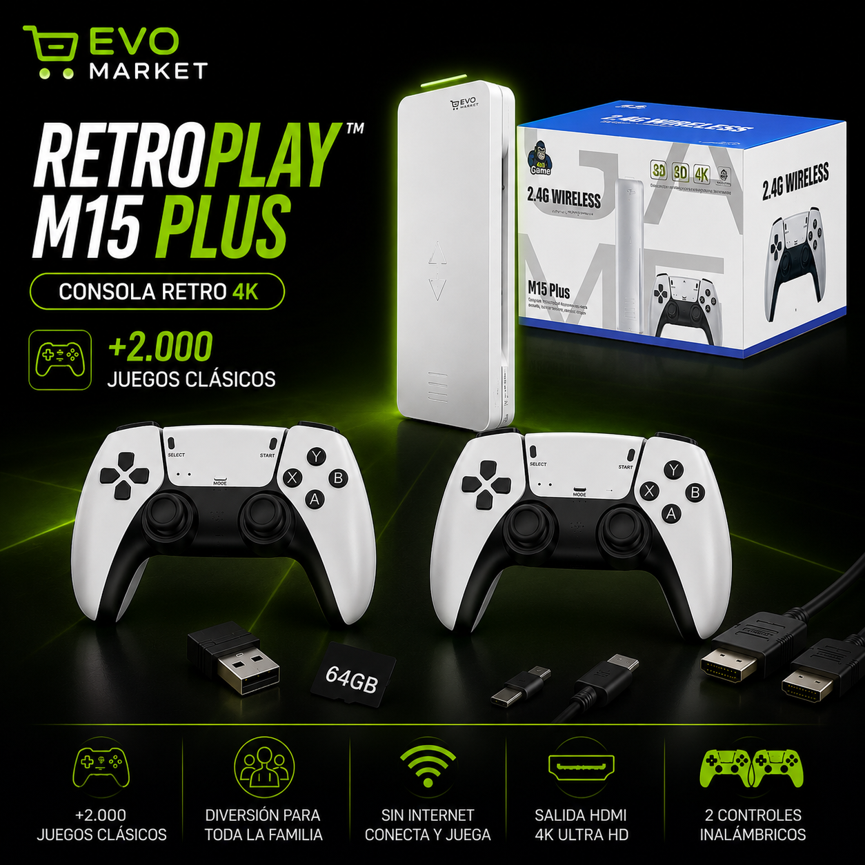 RetroPlay™ M15 Plus | Consola Familiar con +2.000 Juegos Clásicos