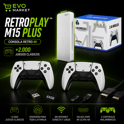 RetroPlay™ M15 Plus | Consola Familiar con +2.000 Juegos Clásicos