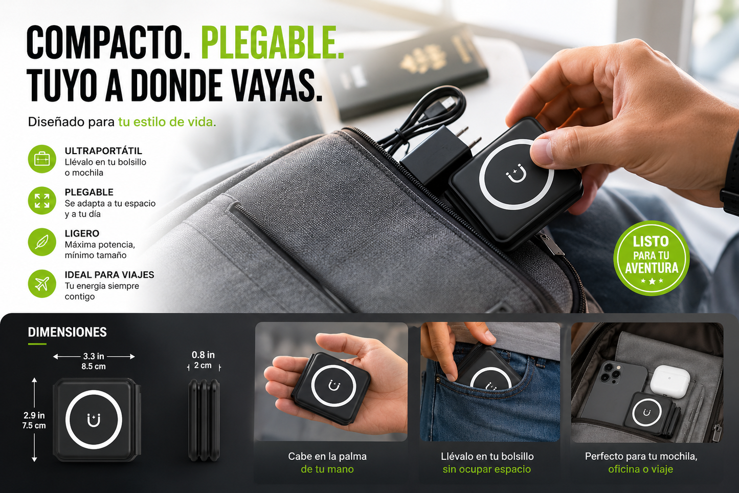 ⚡ PowerDock™ Pro | Un cargador - Tres dispositivos - Cero complicaciones.