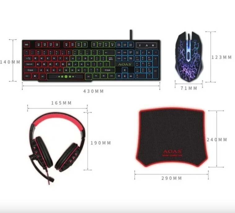 Kit Gamer Rgb 4 Piezas Set Aoas