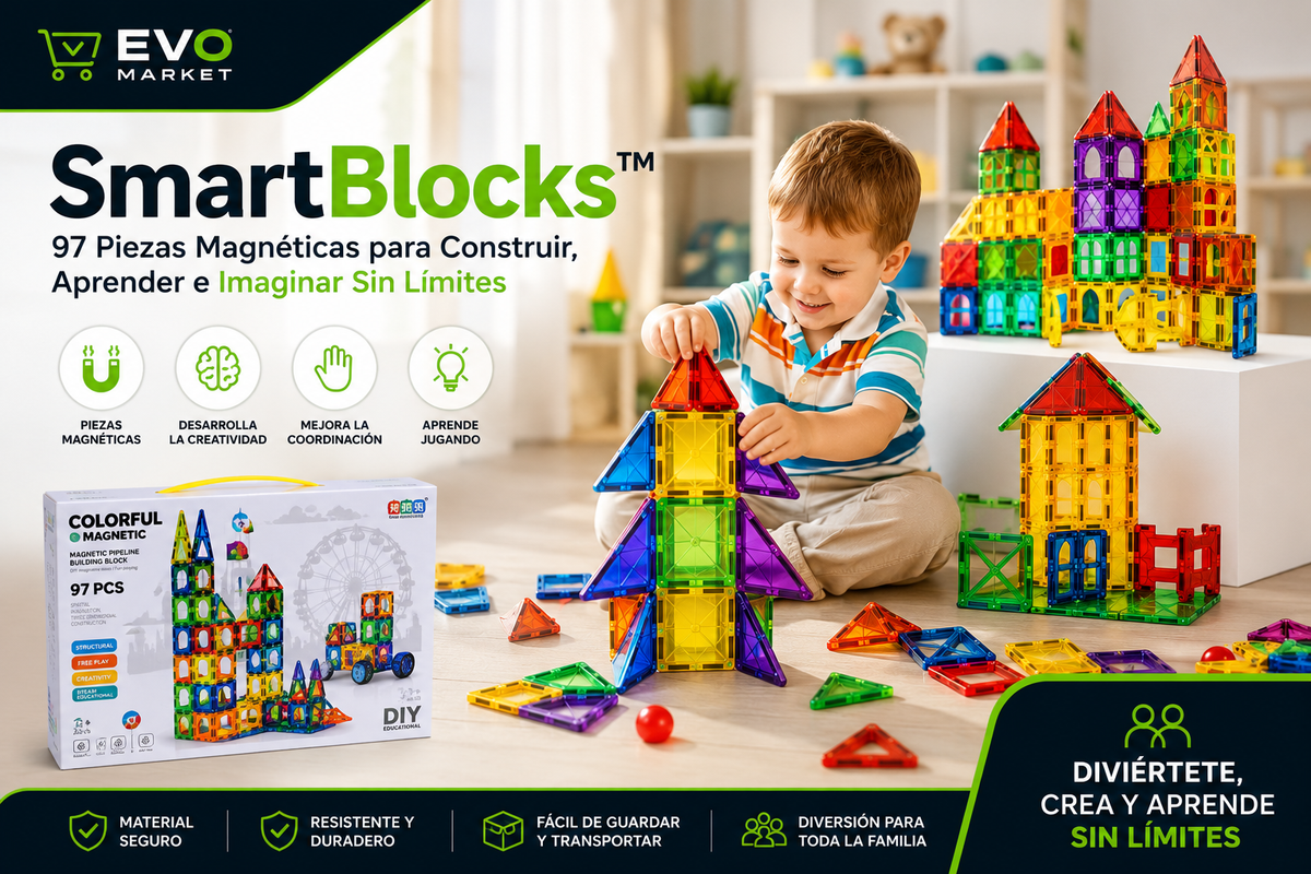 SmartBlocks™ | 97 Piezas Magnéticas para Construir, Aprender e Imaginar Sin Límites
