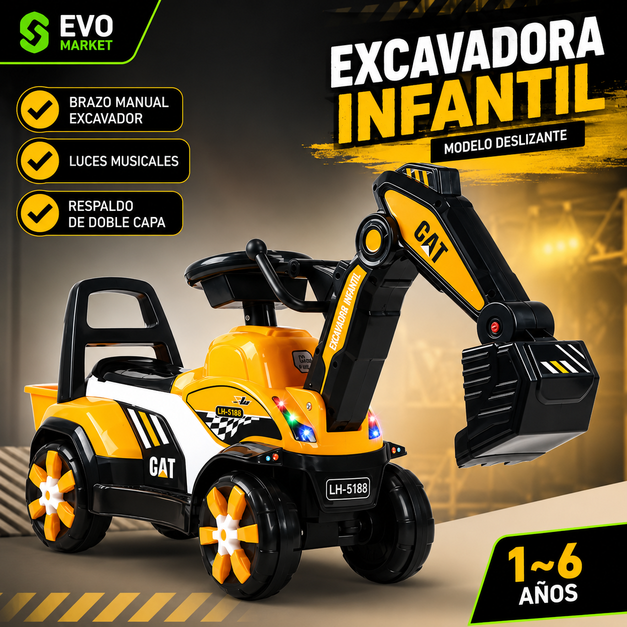 👷 BuildMaster™ | Excavadora Eléctrica Infantil