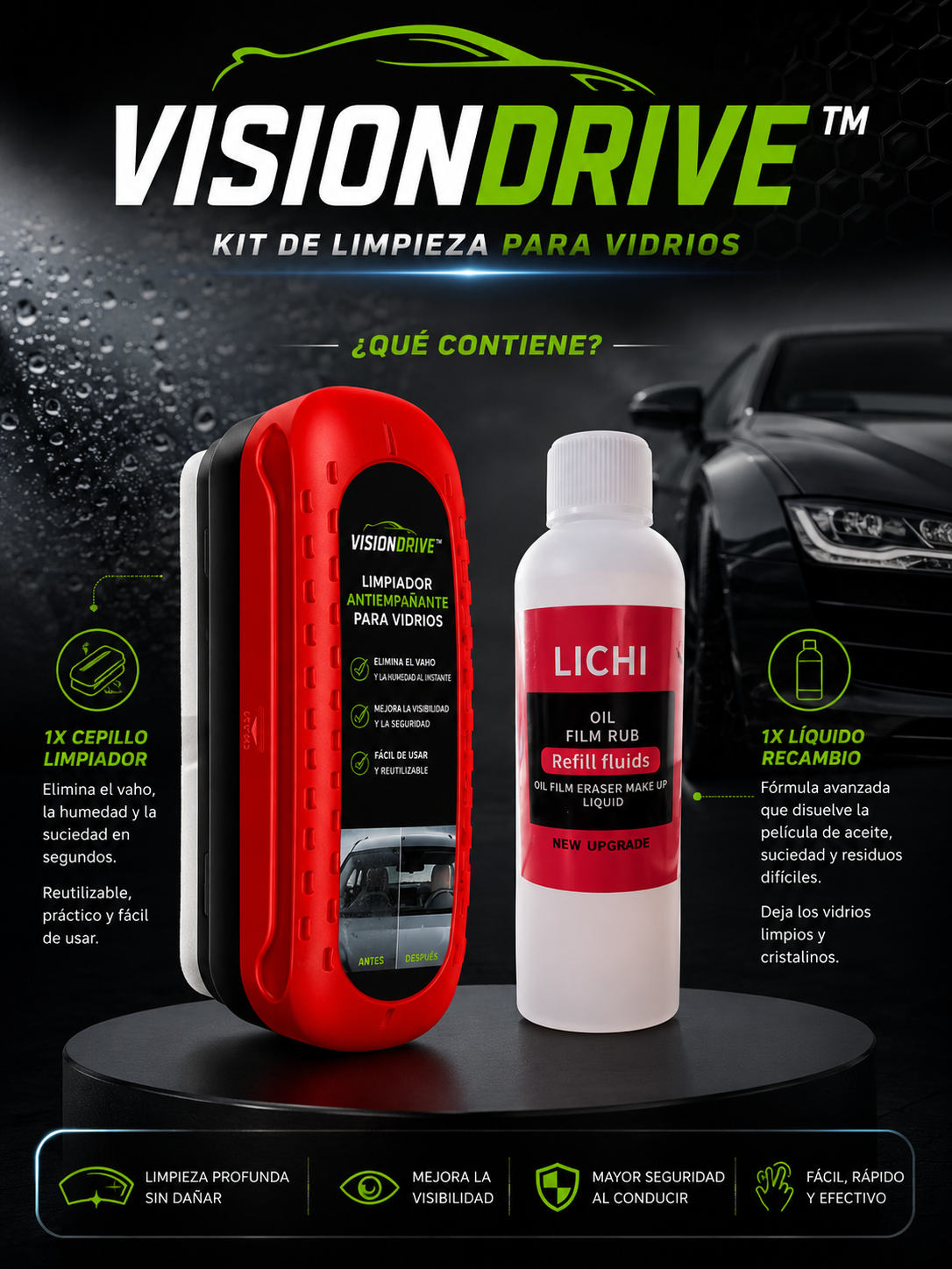 VisionDrive™ | Limpiador Antivaho para Vehículos