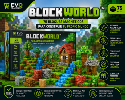 BlockWorld™ | 75 Bloques Magnéticos para Construir tu Propio Mundo
