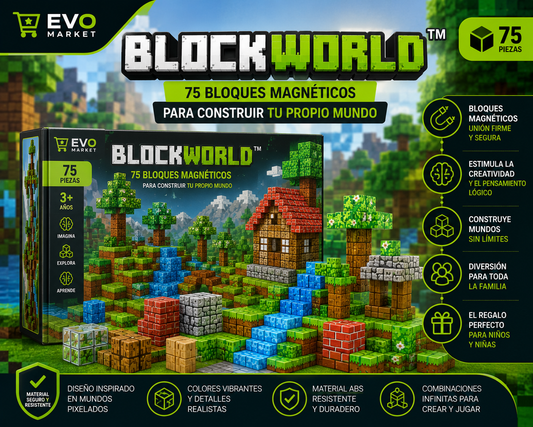 BlockWorld™ | 75 Bloques Magnéticos para Construir tu Propio Mundo