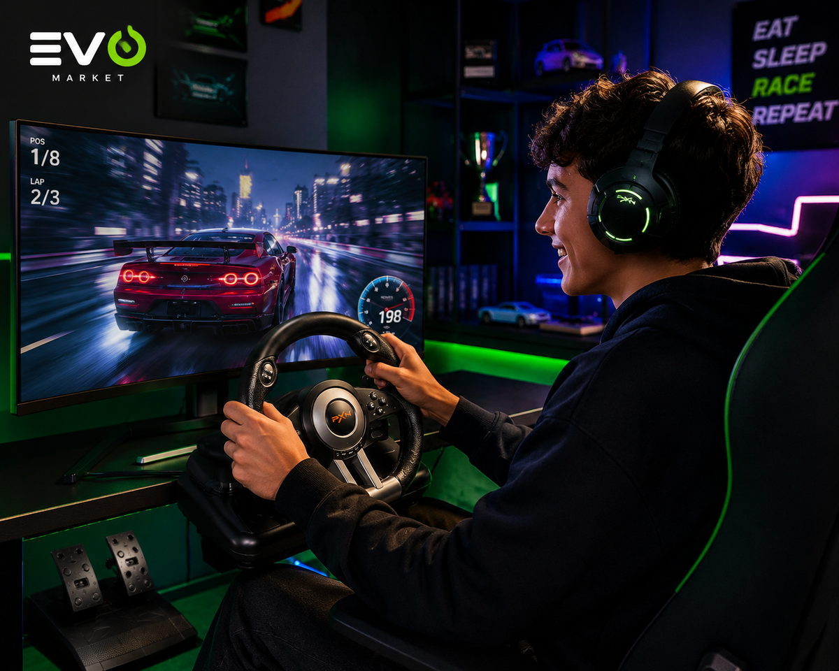 ApexDrive™ | Volante Gamer con Pedales y Palanca de Cambios para una Experiencia de Conducción Real