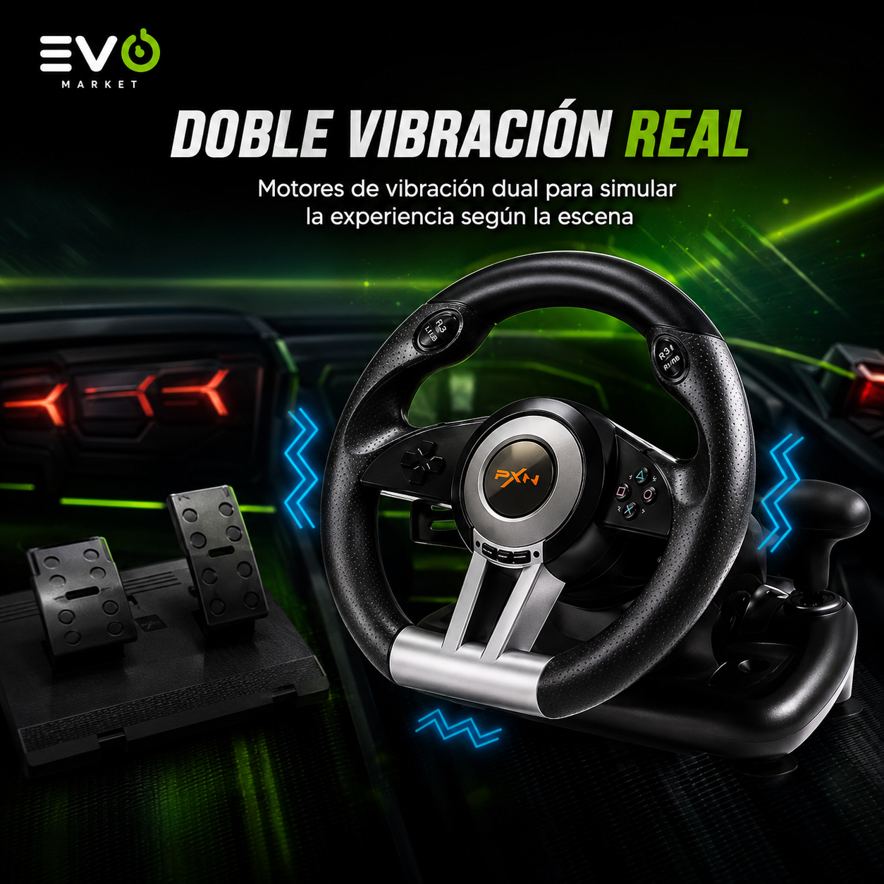ApexDrive™ | Volante Gamer con Pedales y Palanca de Cambios para una Experiencia de Conducción Real