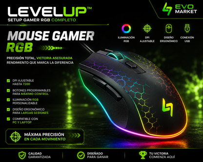 🎮 LevelUp™ | Kit Gamer RGB Completo para Llevar Tu Juego al Siguiente Nivel.