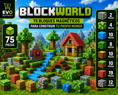 BlockWorld™ | 75 Bloques Magnéticos para Construir tu Propio Mundo