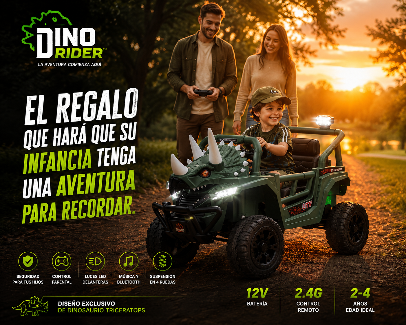 🦖 DinoRider™ | Vehículo Eléctrico Infantil Todoterreno con Control Parental