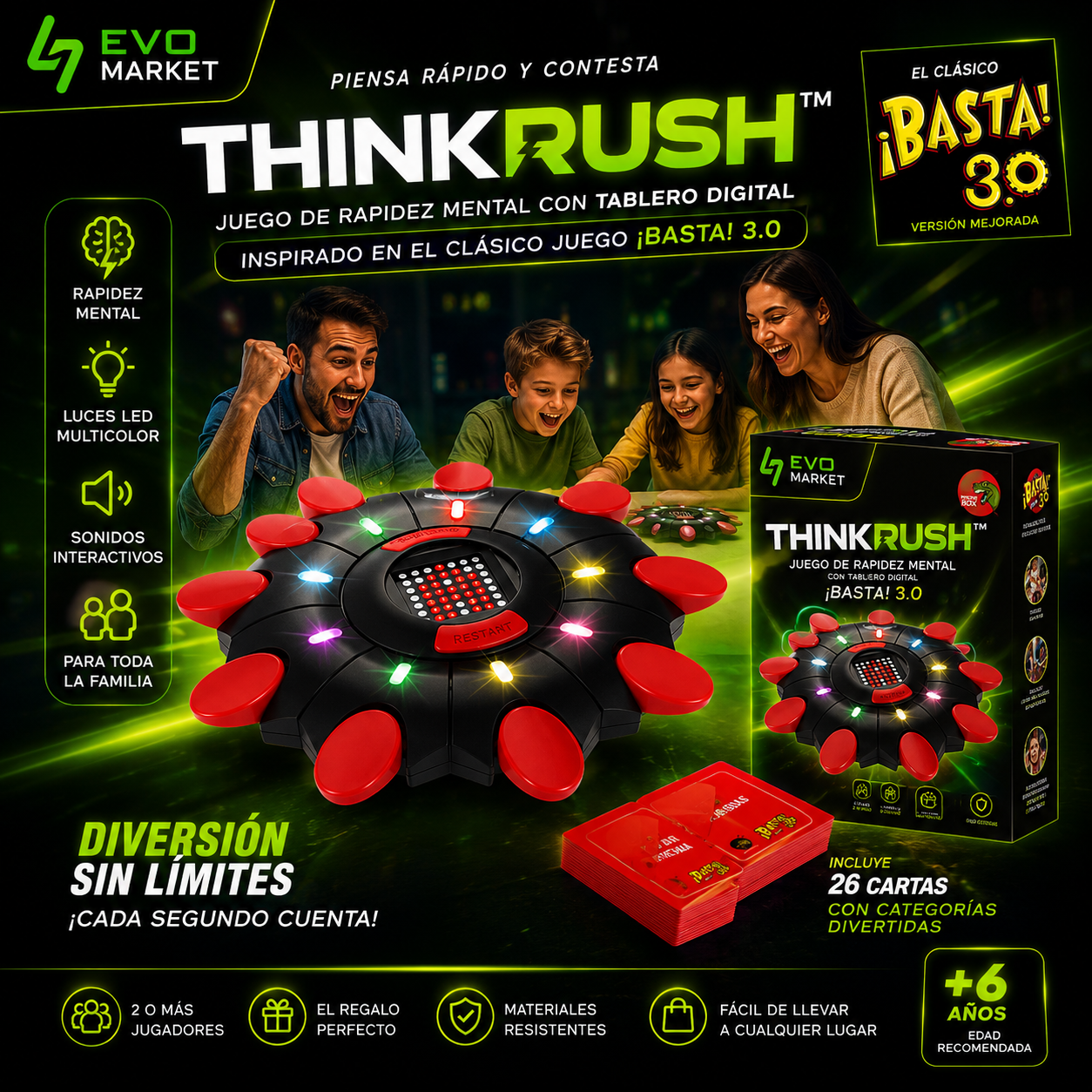 ⚡ ThinkRush™ | Juego de Rapidez Mental con Tablero Digital